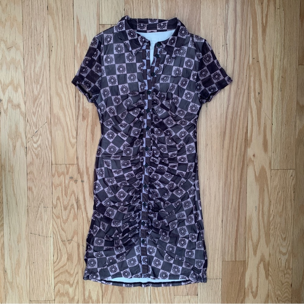Floral Mesh Button Up Mini Dress - Urban Outfitters
